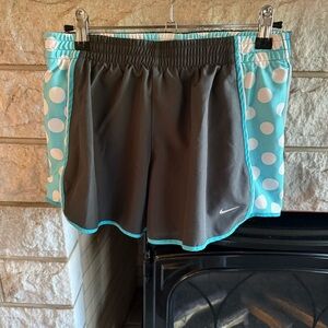 Nike Gray and Baby Blue Polka Dot Women's Dri-Fit Athletic Shorts Small